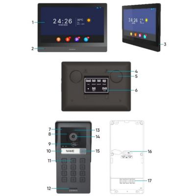 Zestaw wideodomofonowy jednorodzinny GADI 2-żyłowy Wi-Fi ekran dotykowy Full HD RFID 125k ORNO  (OR-VID-MA-1085/B)